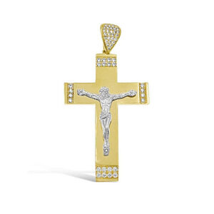 Jesus Crucifix Cross Pendant 10k Gold Two Tone 1.9"